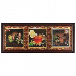 Часы-картина настенные, серия: Кухня, "Чайная церемония", 35х100  см, микс