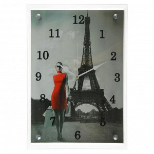 Часы настенные, серия: Город, "Девушка в красном платье в Париже", микс 25х35 см