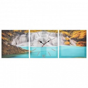 Часы-картина настенные прямоугольные «Лесной водопад», 35 х 105 см