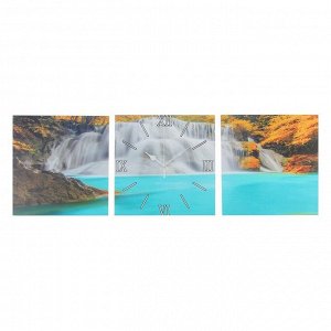 Часы-картина настенные прямоугольные «Лесной водопад», 35 х 105 см