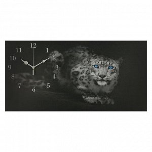 Часы настенные, на холсте, серия: Животный мир, "Леопард", 40х76  см, микс