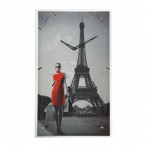 Часы настенные прямоугольные &quot;Девушка в красном платье в париже&quot;, 35х60 см