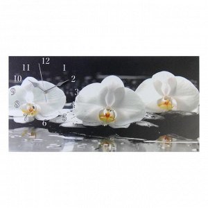 Часы настенные, серия: Цветы, на холсте "Белые орхидеи", 40х76  см, микс