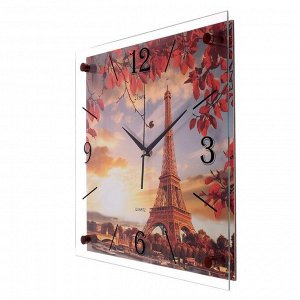 Часы настенные, серия: Город, "Эйфелева башня вечерняя", 35х35 см микс