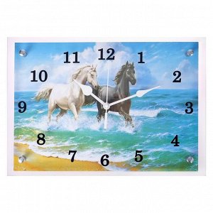 Часы настенные, серия: Животный мир, "Лошади в море", 25х35  см, в ассортименте