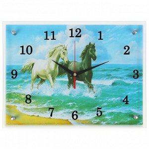 Часы настенные, серия: Животный мир, "Лошади в море", 30х40  см, в ассортименте