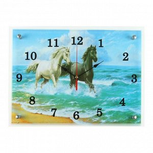 Часы настенные, серия: Животный мир, "Лошади в море", 30х40  см, микс