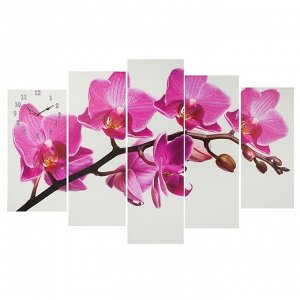Часы настенные, модульные, серия: Цветы, "Фиолетовые орхидеи", 80х140 см