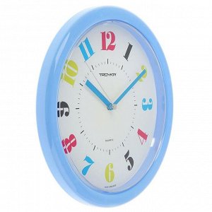 Часы настенные круглые "Цветные цифры", d=24,5 см, рама голубая