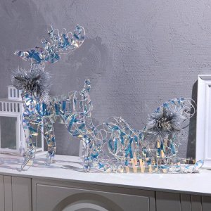 Светодиодная фигура «Олень с санями», олень: 30x52x14 см, сани: 39x25x23 см, текстиль, металл, 220 В, свечение тёплое белое
