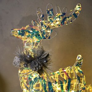 Светодиодная фигура «Олень с санями», олень: 30x52x14 см, сани: 39x25x23 см, текстиль, металл, 220 В, свечение тёплое белое
