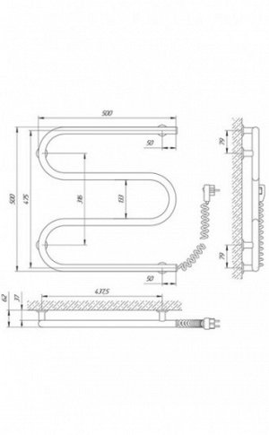 Полотенцесушитель электрический М-образный 500*500