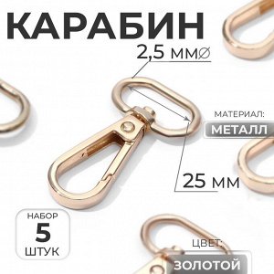 Карабин металлический, 46x30 мм / 25x2.5 мм, 5 шт., цвет золотой