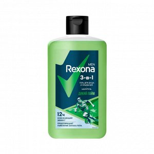 Rexona Гель для душа, умывания и шампунь 3в1 дикий лайм 490мл муж/6