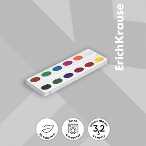 Акварель 12 цветов, ErichKrause Basic, медовая, без кисти, пластик, картонный пенал