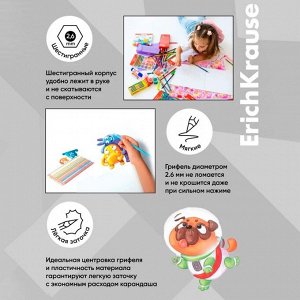 Карандаши цветные 24 цвета ErichKrause, шестигранные, пластиковые, с европодвесом