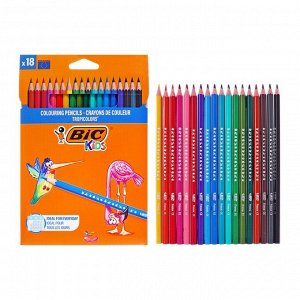 Карандаши цветные 18 цветов, детские, шестигранные, BIC Kids Tropicolors, пластиковые, ударопрочный грифель 3.2 мм