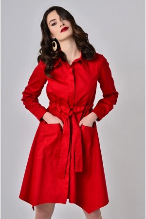 Платье-халат с поясом-кулисой Красное