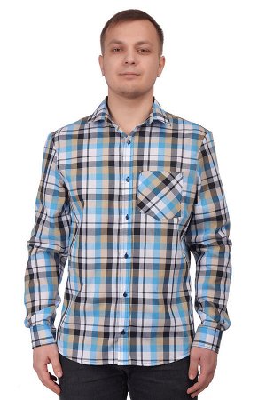 Рубашка мужская «Premium» длинный рукав бежевая клетка