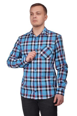 Рубашка мужская «Premium» длинный рукав синяя крупная клетка