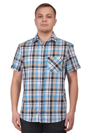 Рубашка мужская «Premium» короткий рукав бежевая клетка