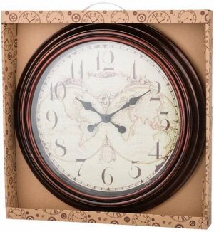 Настенные кварцевые часы "Мировая карта" - 50x50 см, диаметр циферблата 39 см, 1 шт.
