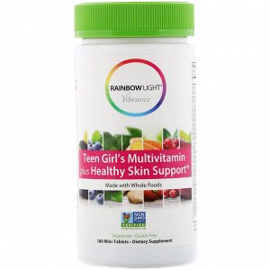 Rainbow Light, Vibrance, мультивитамины для девочек-подростков, способствуют здоровью кожи, 180 мини-таблеток