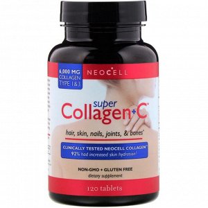 Neocell, Super Collagen+C, коллаген типа 1 и 3, 6000 мг, 120 таблеток