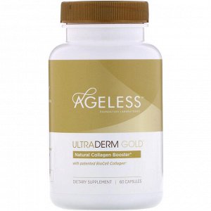 Ageless Foundation Laboratories, UltraDerm Gold, натуральная коллагеновая поддержка с запатентованным коллагеном BioCell, 60 капсул