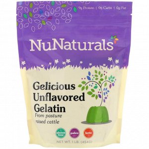 NuNaturals, Gelicious Unflavored Gelatin, 1 lb (454 g)