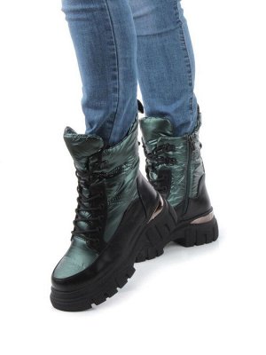 02-FAR137-3Z GREEN/BLACK Дутики женские (искусственная кожа, плащевая ткань, шерсть)