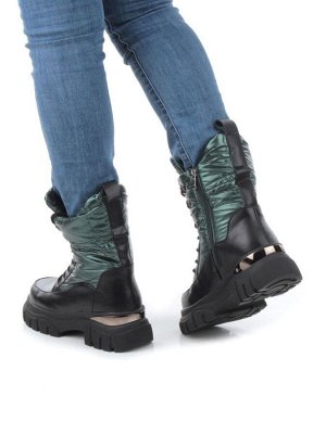 02-FAR137-3Z GREEN/BLACK Дутики женские (искусственная кожа, плащевая ткань, шерсть)
