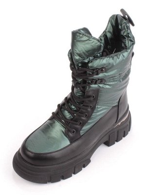 02-FAR137-3Z GREEN/BLACK Дутики женские (искусственная кожа, плащевая ткань, шерсть)