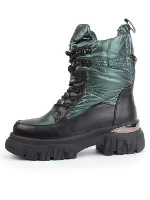 02-FAR137-3Z GREEN/BLACK Дутики женские (искусственная кожа, плащевая ткань, шерсть)