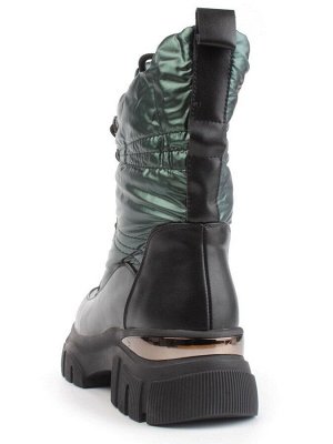 02-FAR137-3Z GREEN/BLACK Дутики женские (искусственная кожа, плащевая ткань, шерсть)