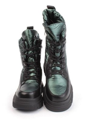 02-FAR137-3Z GREEN/BLACK Дутики женские (искусственная кожа, плащевая ткань, шерсть)