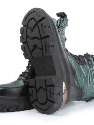 02-FAR137-3Z GREEN/BLACK Дутики женские (искусственная кожа, плащевая ткань, шерсть)