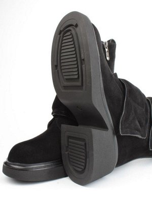 04-M3-HSM711 BLACK Ботинки зимние женские (натуральная замша, натуральный мех)