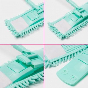 Швабра для мытья пола плоская Доляна, насадка из микрофибры букли 42x14 см, телескопическая стальная ручка 80(130) см