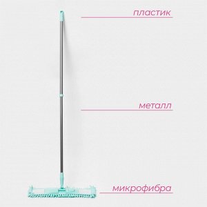Швабра для мытья пола плоская Доляна, насадка из микрофибры букли 42x14 см, телескопическая стальная ручка 80(130) см