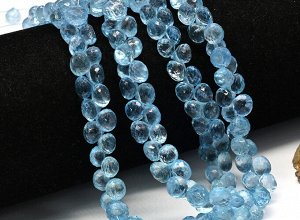 Бусины из голубого топаза капля гр.6*7мм, 46см, 137 бусин, 55,6г