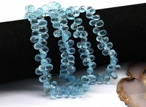 Бусины из голубого топаза капля на увеличение гр.7*5-12*6мм, 45см, 163 бусины, 63,80г