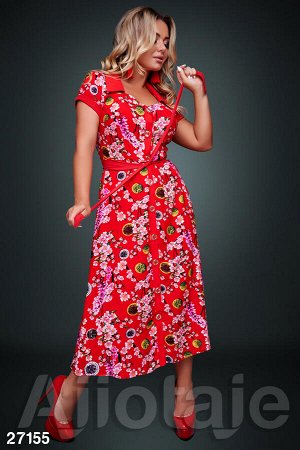Красного штапельное платье в цветочный принт