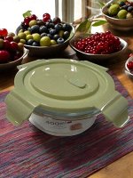 Контейнер для продуктов, 0,4 л, с клапаном, герметичная крышка, круглая, жаропрочное стекло (зеленый)