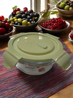 Контейнер для продуктов, 0,4 л, с клапаном, герметичная крышка, круглая, жаропрочное стекло (зеленый)