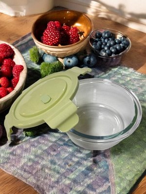 Контейнер для продуктов, 0,4 л, с клапаном, герметичная крышка, круглая, жаропрочное стекло (зеленый)