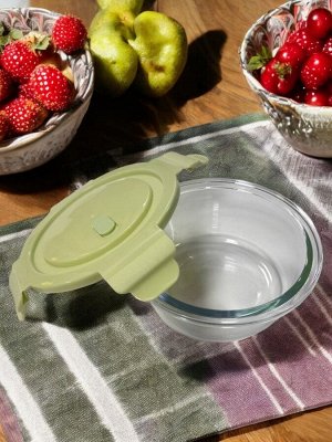 Контейнер для продуктов, 0,4 л, с клапаном, герметичная крышка, круглая, жаропрочное стекло (зеленый)