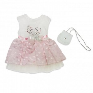 Платье с сердцем и поясом+сумочка бело-розовое