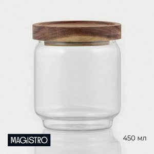 Банка для сыпучих продуктов Magistro Village, 450 мл, 9*10 см, с крышкой, стекло, акация, прозрачная