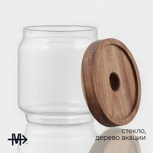Банка для сыпучих продуктов Magistro Village, 450 мл, 9*10 см, с крышкой, стекло, акация, прозрачная